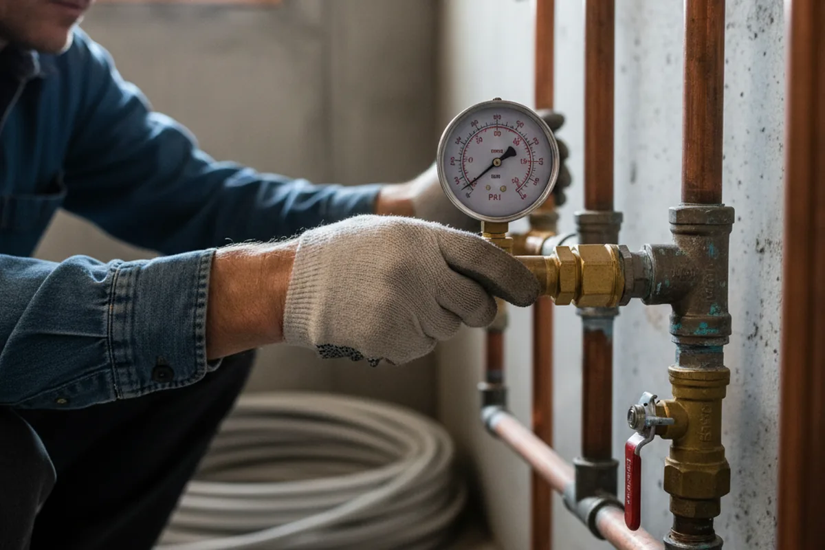 Pressure testing a repaired line during Water Line Repair in Depauw